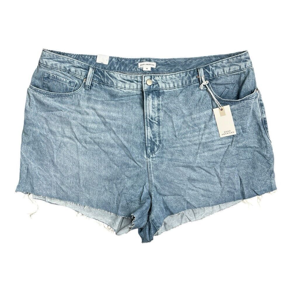 Good American 90s Shorts Womens 18 Blue Cut Off Jean Shorts Light Wash‎ Soft NEW
